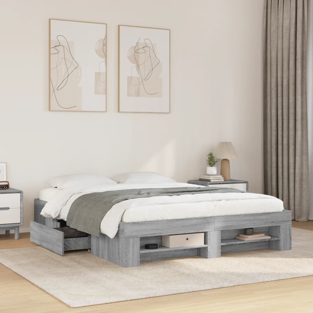 Vetonek Estructura de cama madera de ingeniería gris Sonoma 160x200 cm