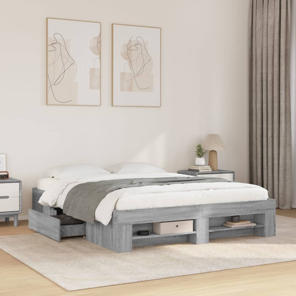 Vetonek Estructura de cama madera de ingeniería gris Sonoma 150x200 cm