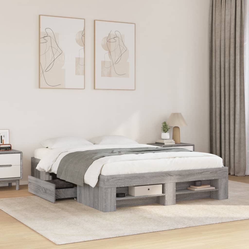 Vetonek Estructura de cama madera de ingeniería gris Sonoma 140x200 cm