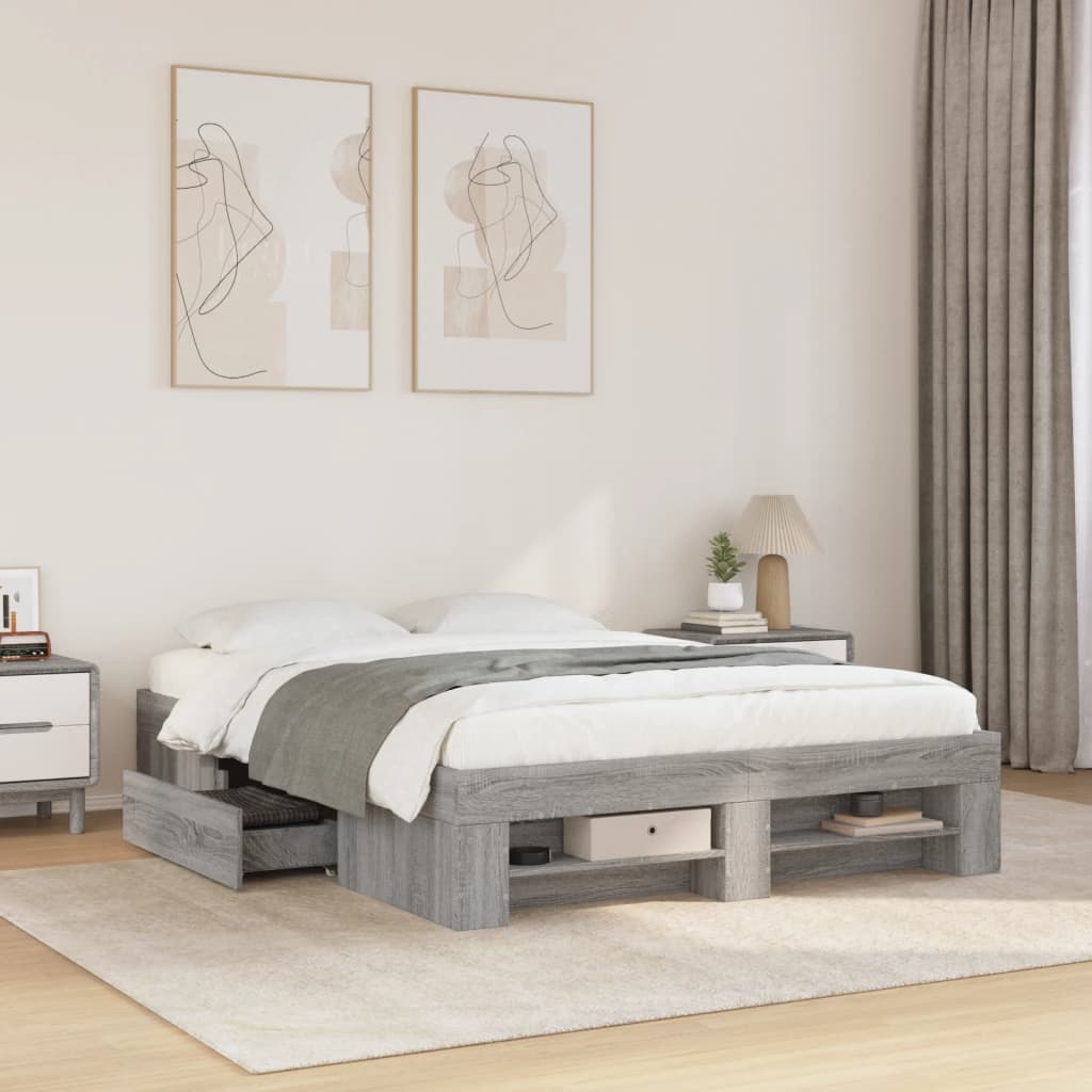 Vetonek Estructura de cama madera de ingeniería gris Sonoma 120x200 cm