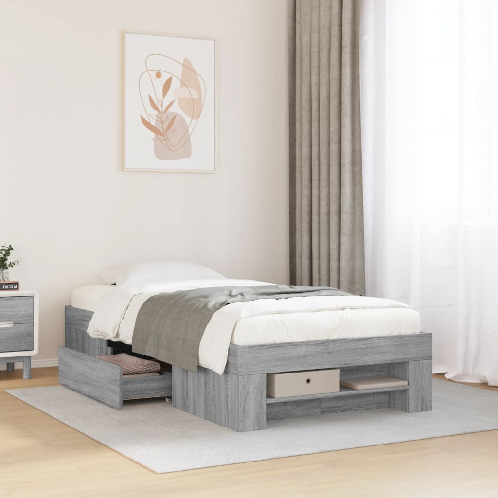 Vetonek Estructura de cama madera de ingeniería gris Sonoma 90x200 cm