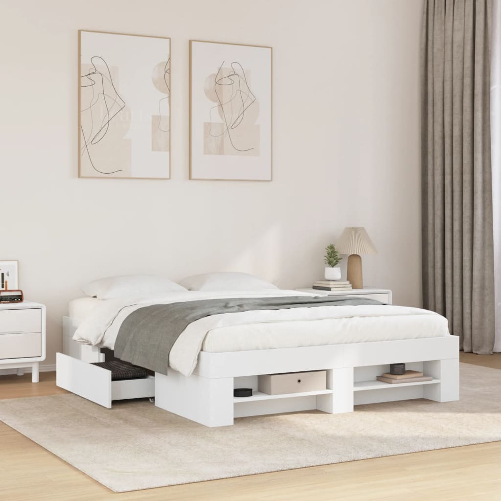 Vetonek Estructura de cama madera de ingeniería blanca 140x190 cm