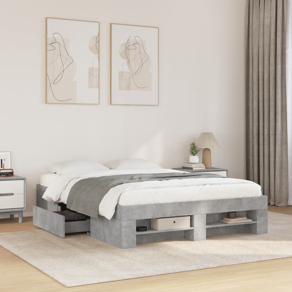 Vetonek Estructura de cama madera de ingeniería gris hormigón 140x190cm