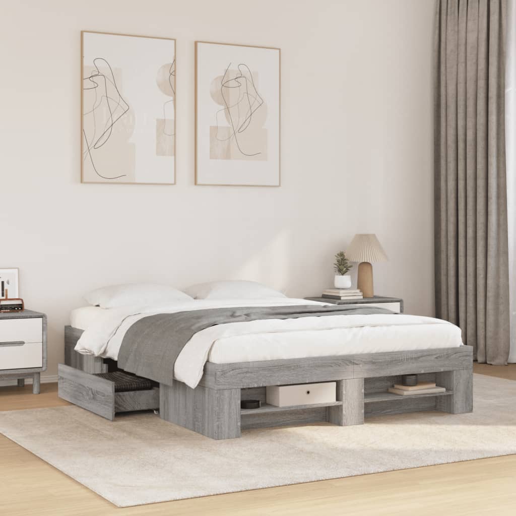 Vetonek Estructura de cama madera de ingeniería gris Sonoma 140x190 cm