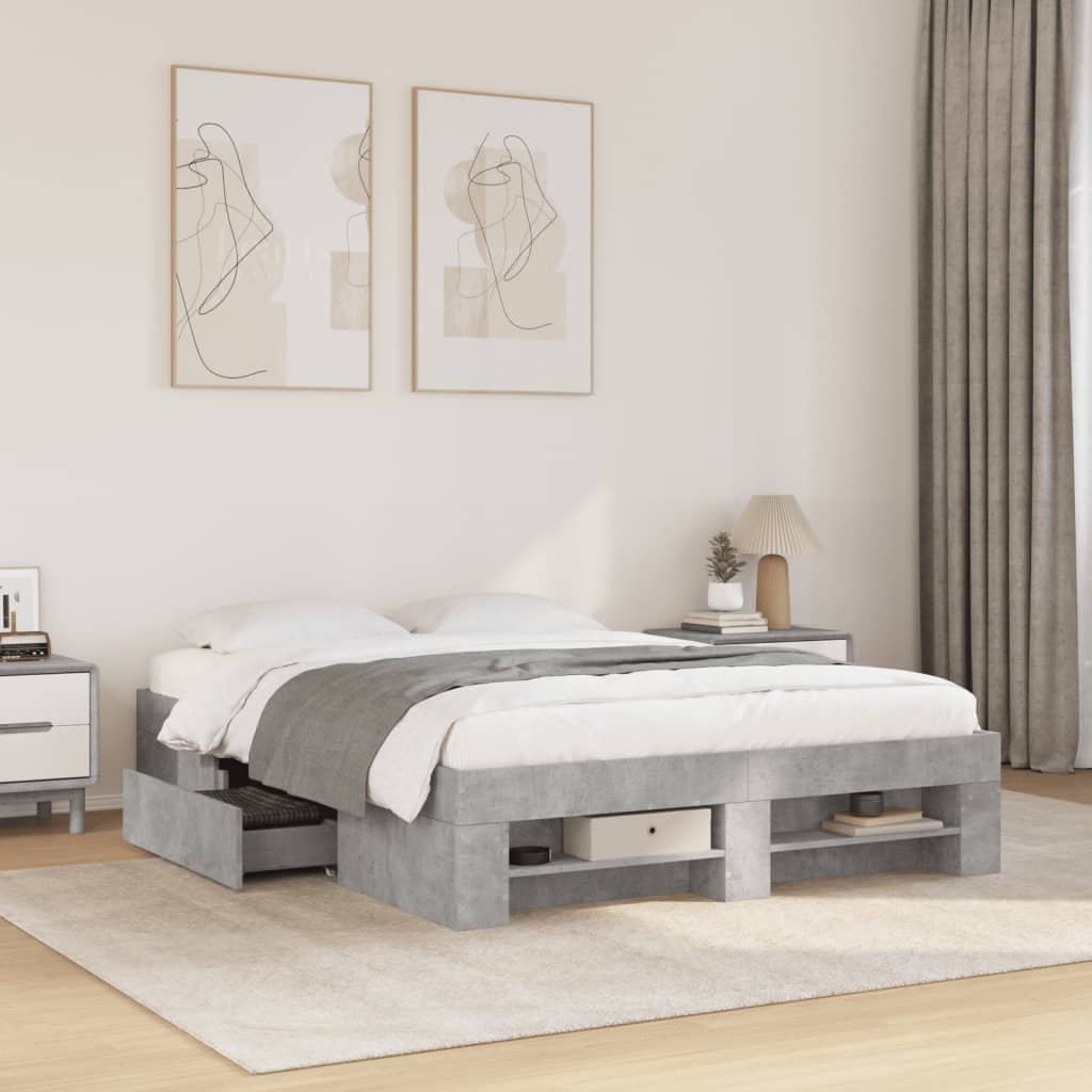 Vetonek Estructura de cama madera de ingeniería gris hormigón 135x190cm