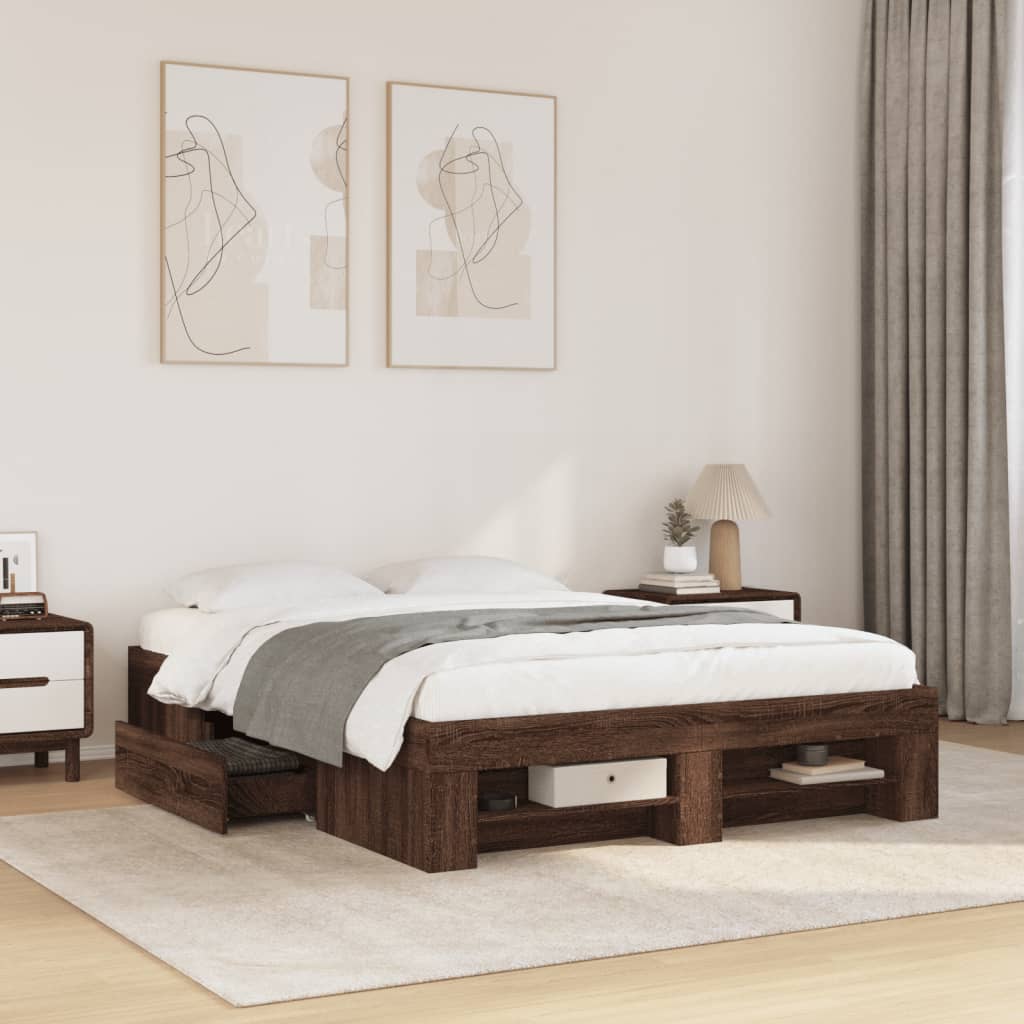 Vetonek Estructura de cama madera de ingeniería marrón roble 135x190 cm