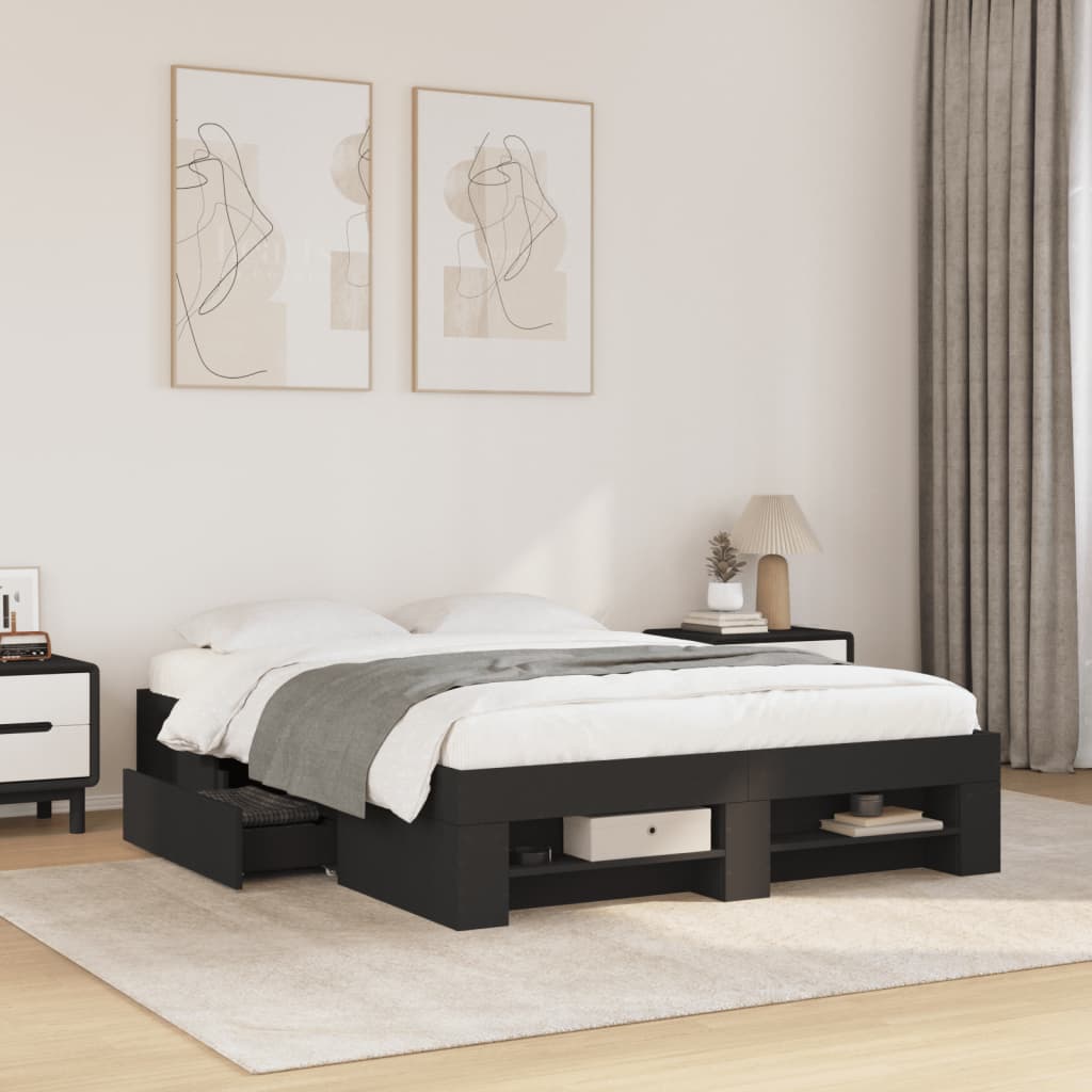 Vetonek Estructura de cama madera de ingeniería negra 120x190 cm