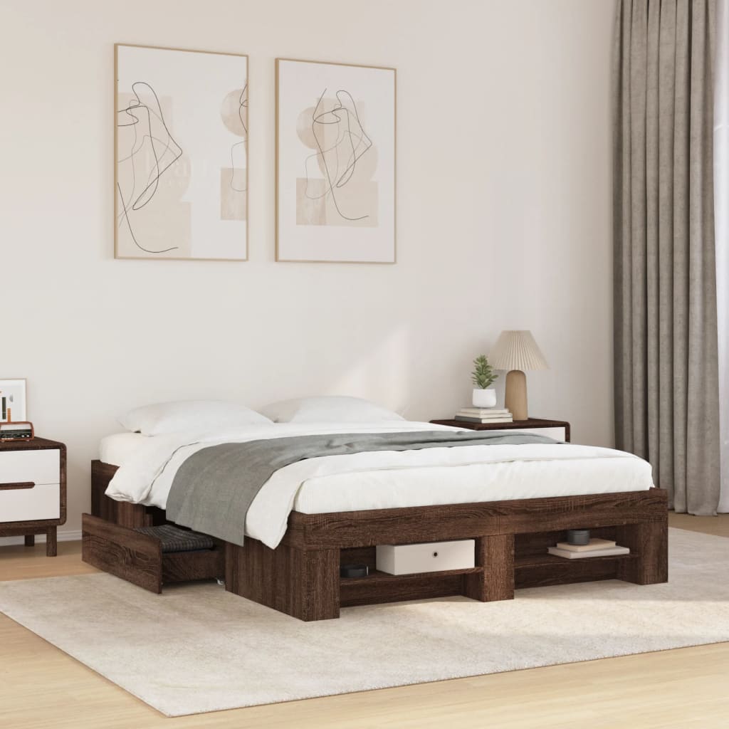 Vetonek Estructura de cama sin colchón madera marrón roble 120x190 cm