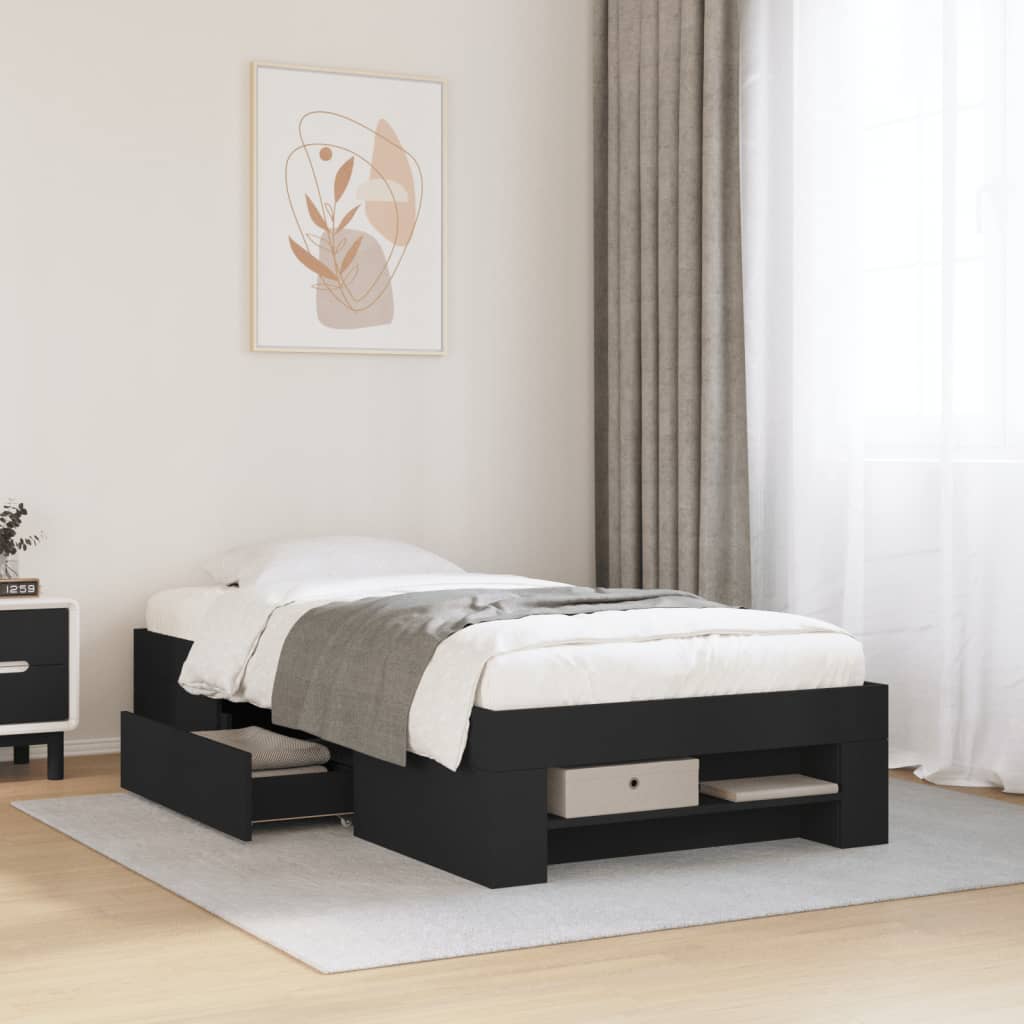 Vetonek Estructura de cama madera de ingeniería negra 90x190 cm