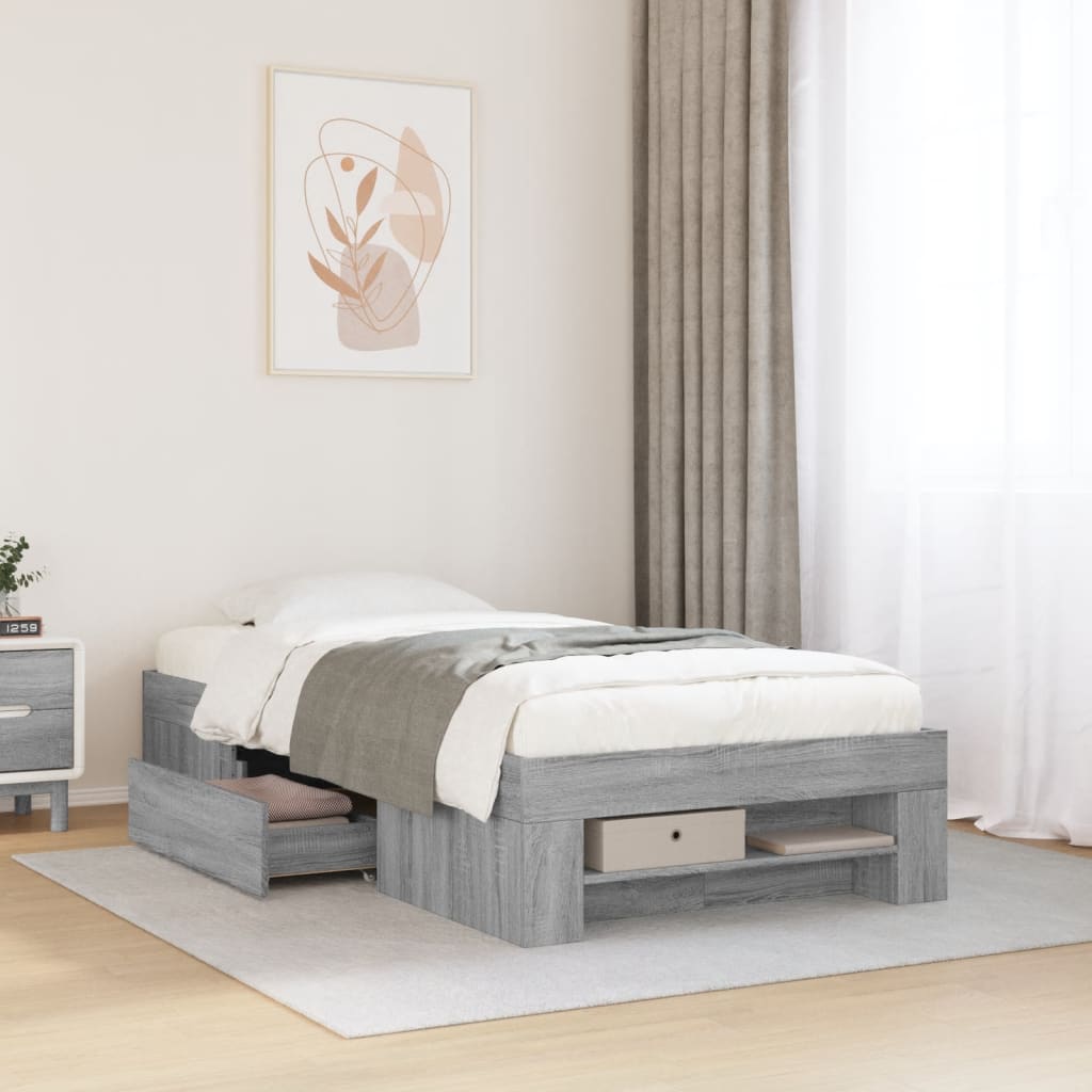 Vetonek Estructura de cama madera de ingeniería gris Sonoma 75x190 cm