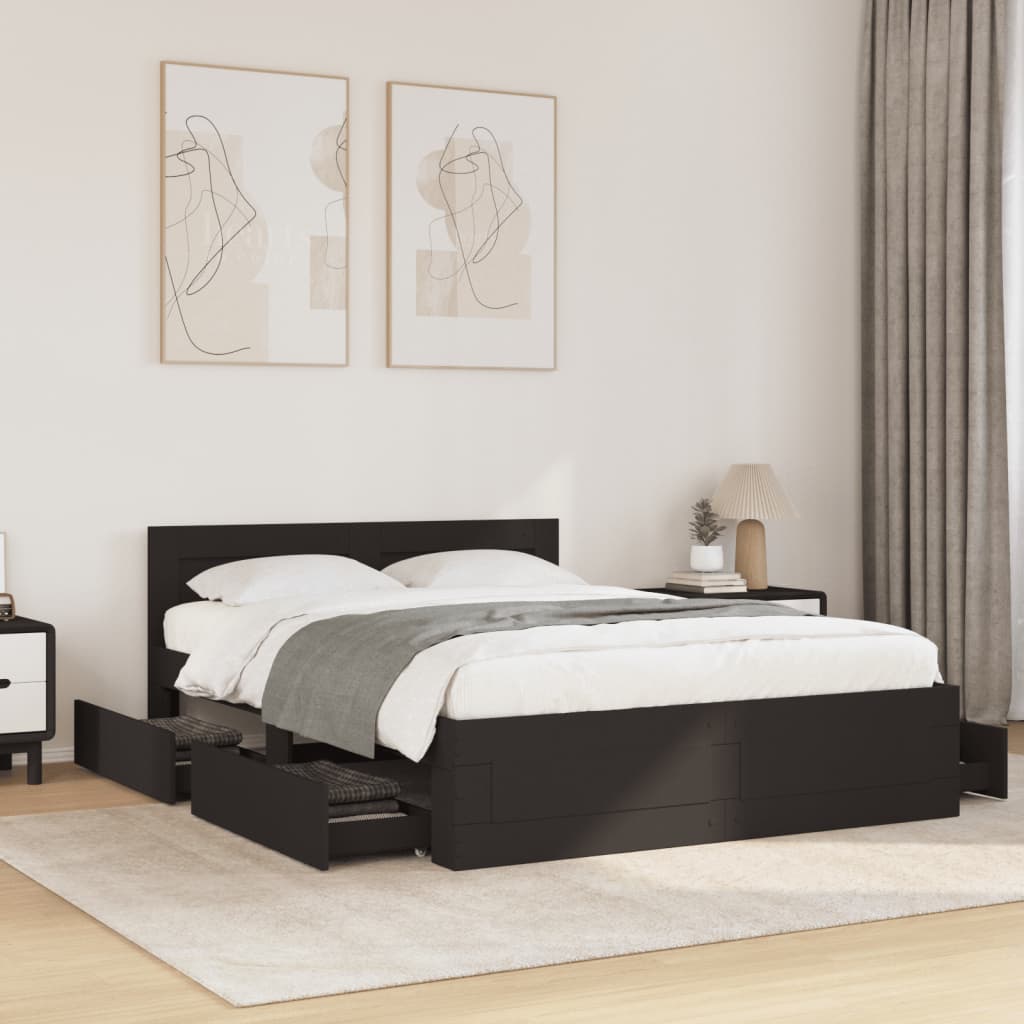 Vetonek Estructura cama con cabecero madera ingeniería negro 135x190 cm