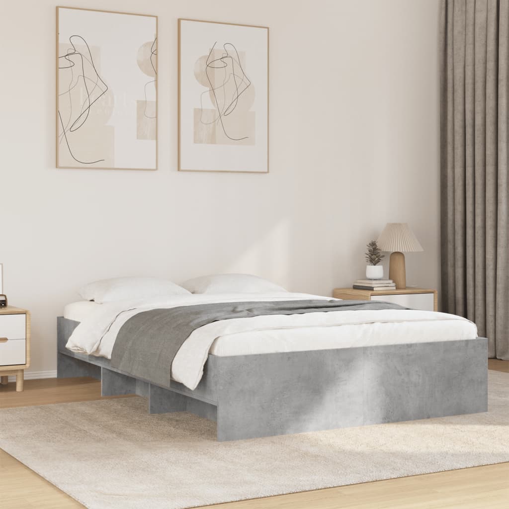 Vetonek Estructura de cama madera de ingeniería gris hormigón 135x190cm