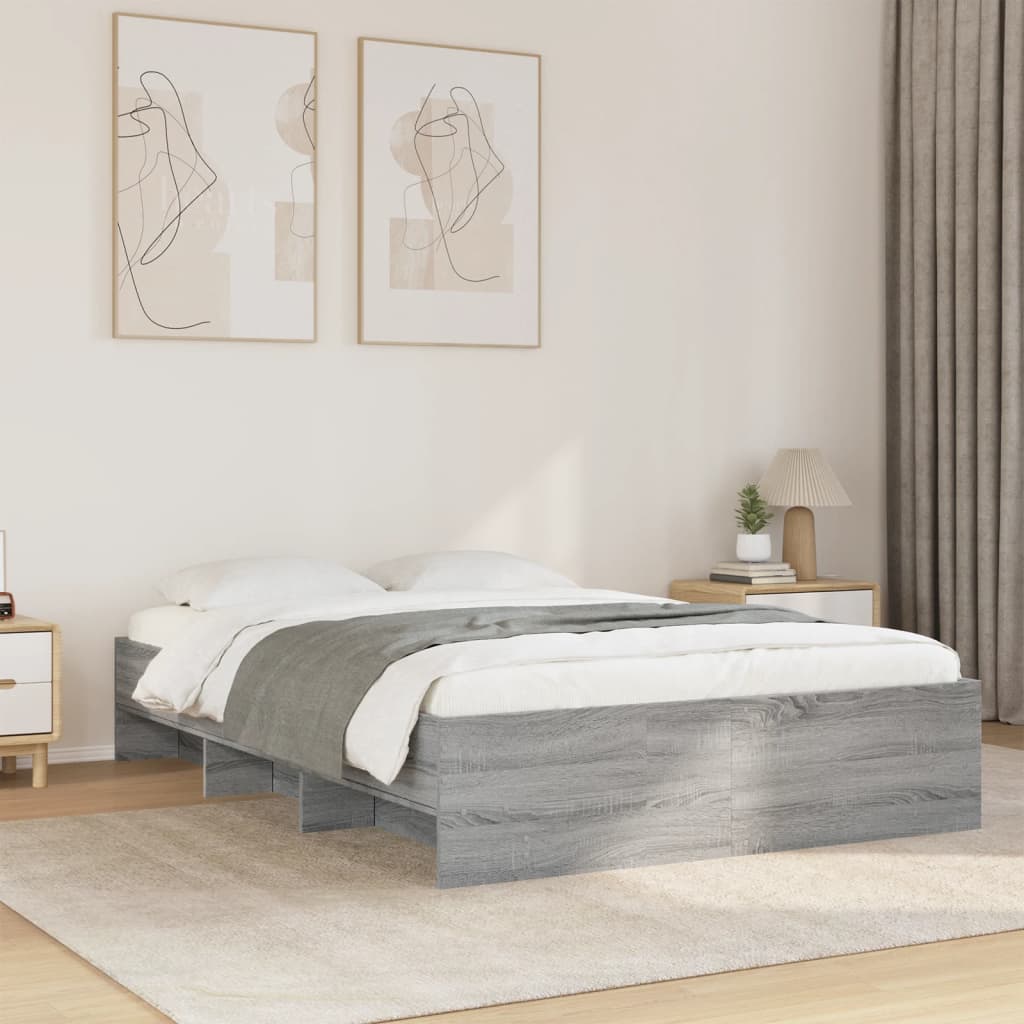 Vetonek Estructura de cama madera de ingeniería gris Sonoma 135x190 cm