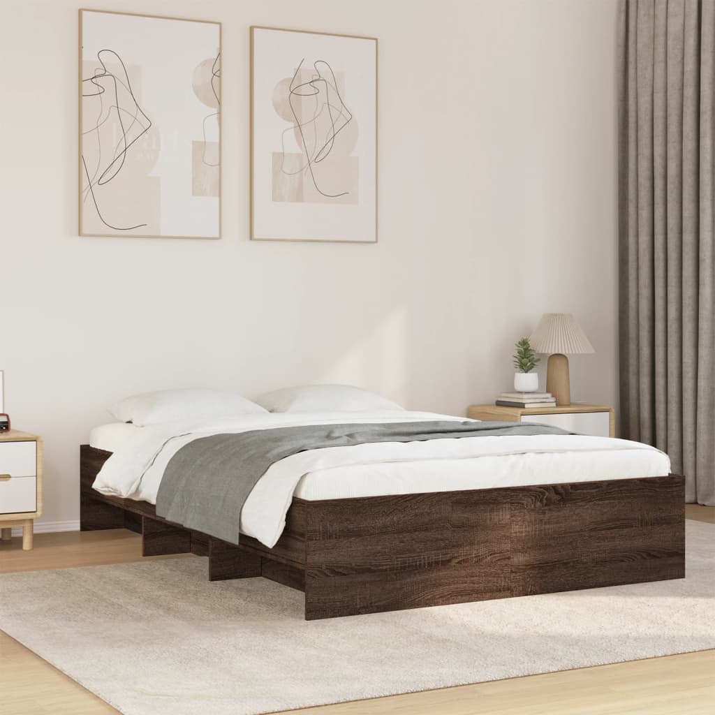 Vetonek Estructura de cama madera de ingeniería marrón roble 135x190 cm