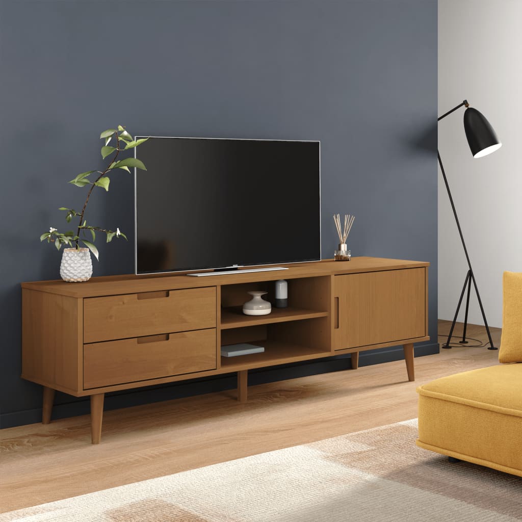 Vetonek Mueble de TV MOLDE madera maciza de pino marrón 158x40x49 cm