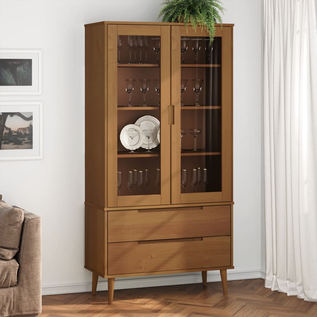 Vetonek Mueble vitrina MOLDE madera maciza de pino marrón 90x35x175 cm