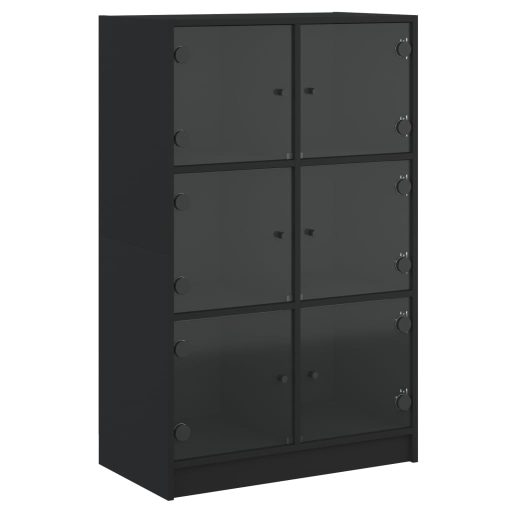 Aparador alto com portas de madeira preto 68x37x109 cm