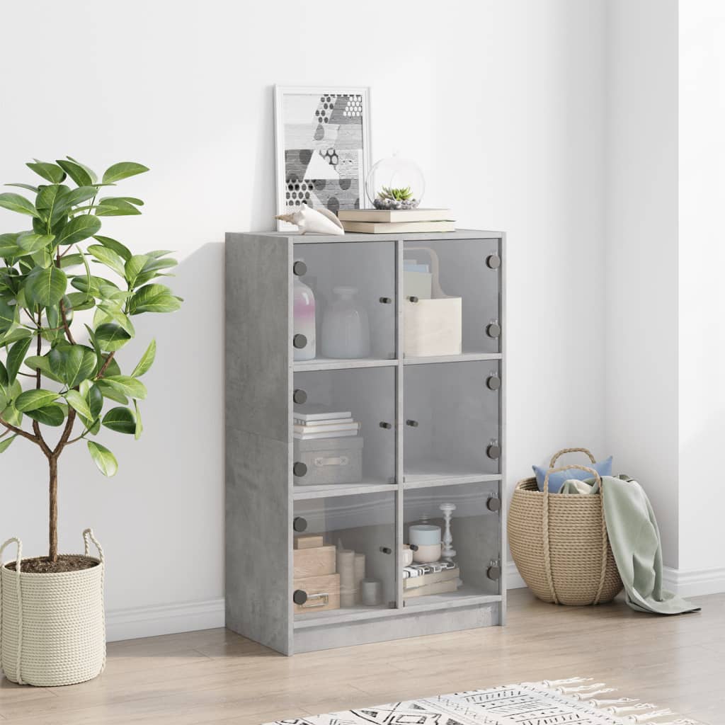 High sideboard with gray wooden doors 68x37x109 cm