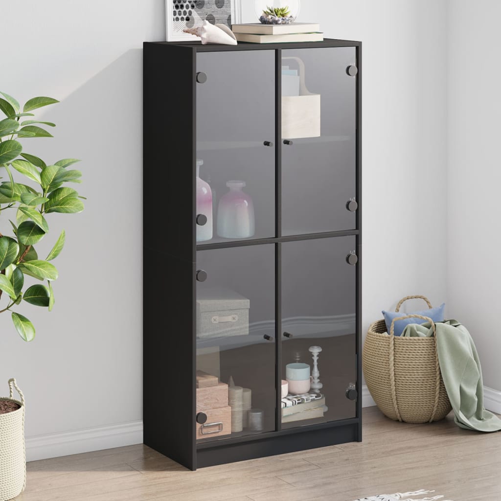 Vetonek Aparador alto con puertas madera ingeniería negro 68x37x142 cm