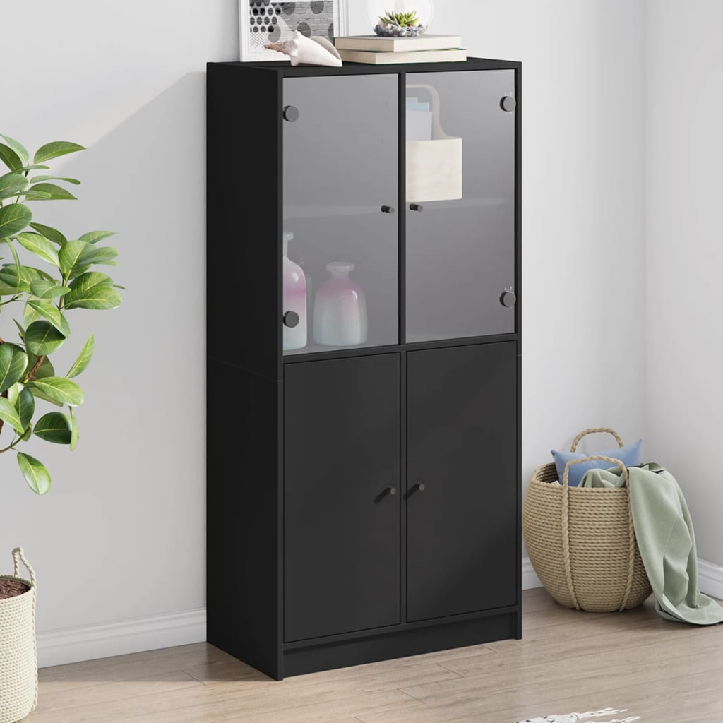 Vetonek Aparador alto con puertas madera ingeniería negro 68x37x142 cm