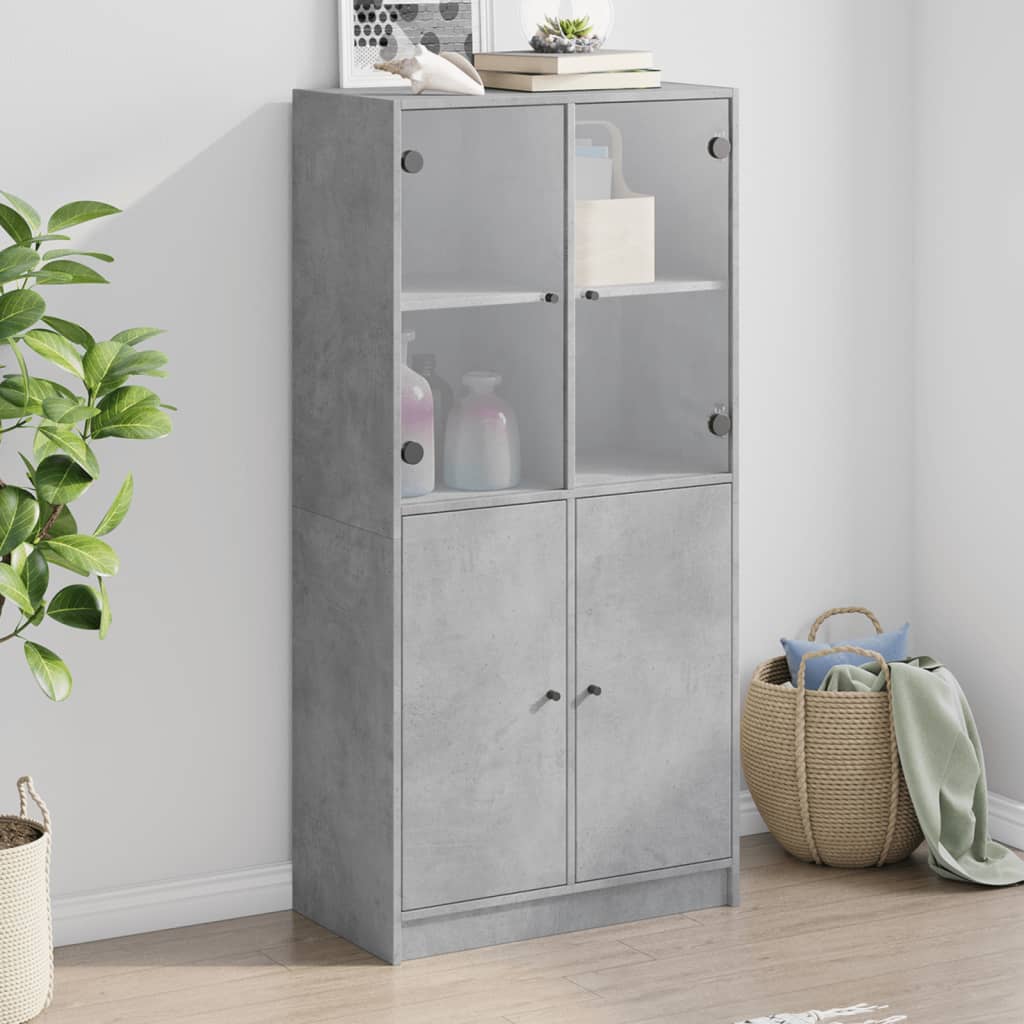 Vetonek Aparador alto con puertas madera gris hormigón 68x37x142 cm