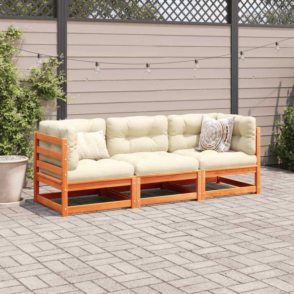 Garden sofas set 3 pcs solid wood brown pine wax