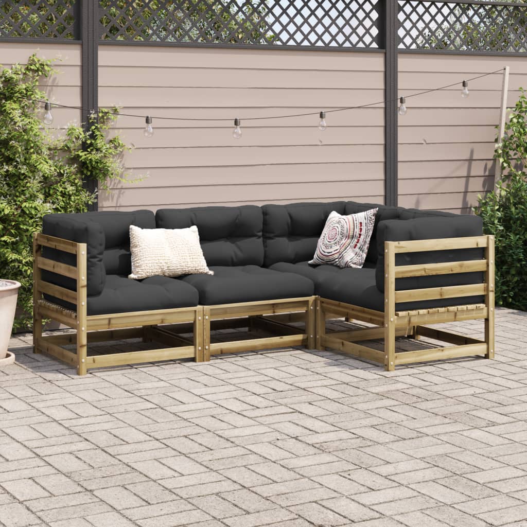 Sofás de jardim Conjunto de 4 PCs Impregnou Pine Wood