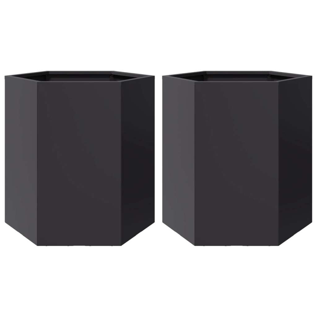 Jardineras hexagonales 2 uds acero negra 46x40x45 cm v5390 Vetonek