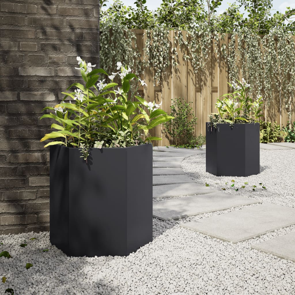 Jardineras hexagonales 2 uds acero negra 46x40x45 cm v5390 - Vetonek