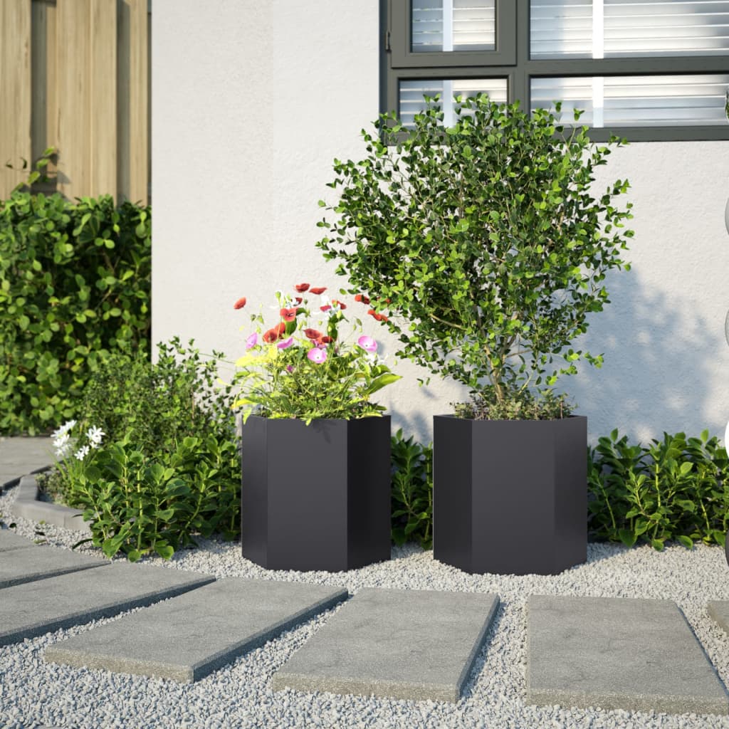 Jardineras hexagonales 2 uds acero negra 46x40x45 cm v5390 - Vetonek