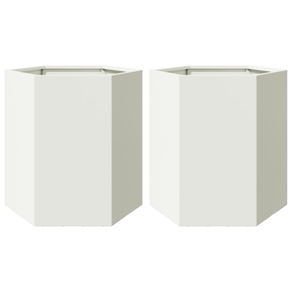 Jardineras hexagonales 2 uds acero blanco 46x40x45 cm v5413 Vetonek