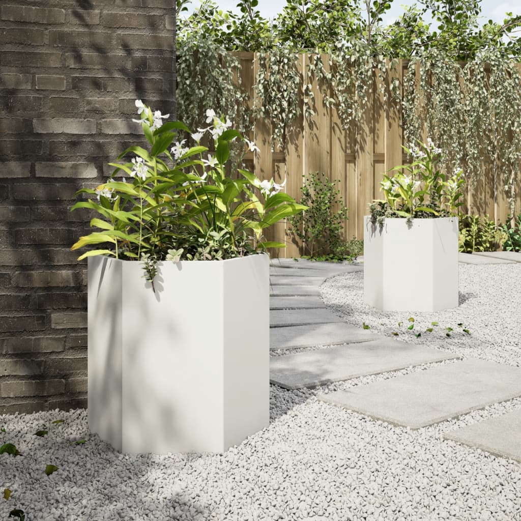 Jardineras hexagonales 2 uds acero blanco 46x40x45 cm v5413 - Vetonek