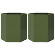 Jardineras hexagonales 2 uds acero verde oliva 46x40x45 cm v5451 Vetonek