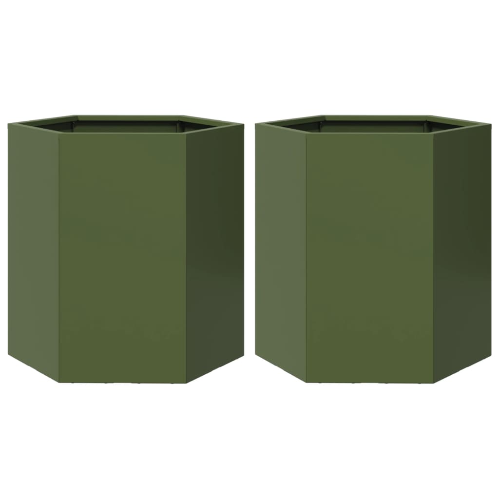 Jardineras hexagonales 2 uds acero verde oliva 46x40x45 cm v5451 Vetonek