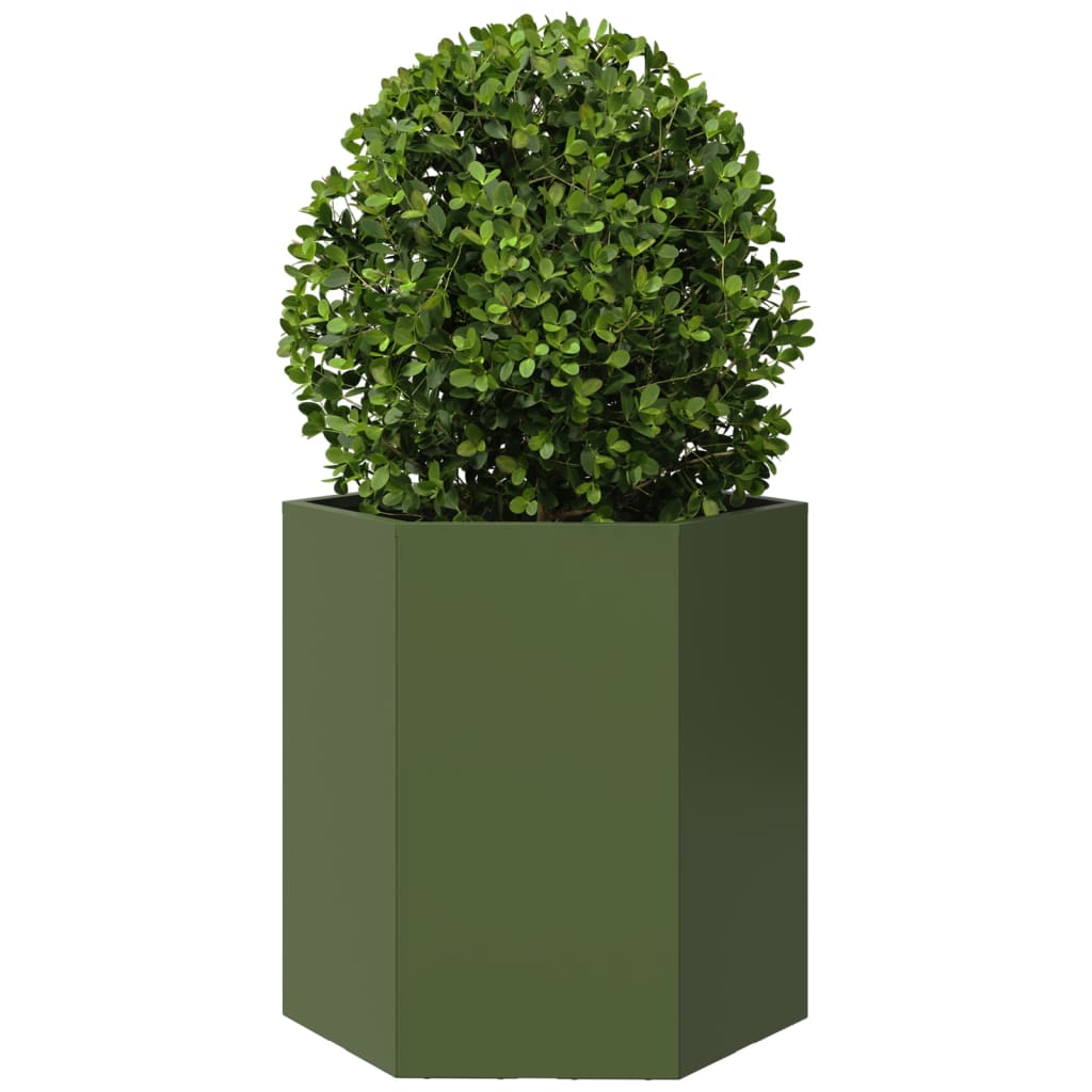 Jardineras hexagonales 2 uds acero verde oliva 46x40x45 cm v5451 Vetonek