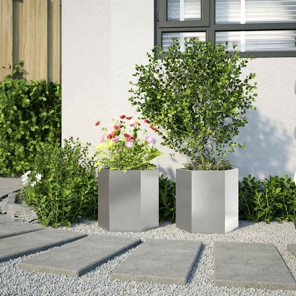 Jardineras hexagonales 2 uds acero inoxidable 46x40x45 cm - Vetonek