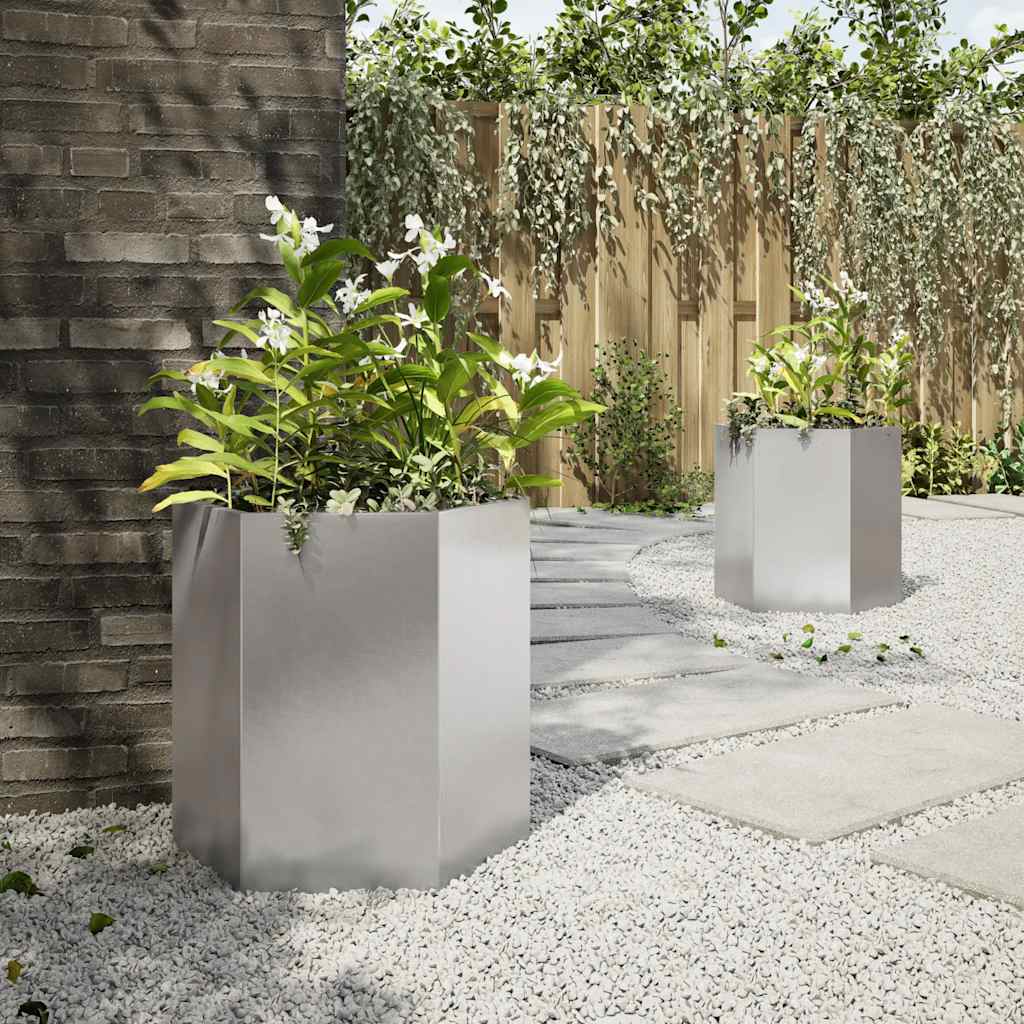 Jardineras hexagonales 2 uds acero inoxidable 46x40x45 cm - Vetonek