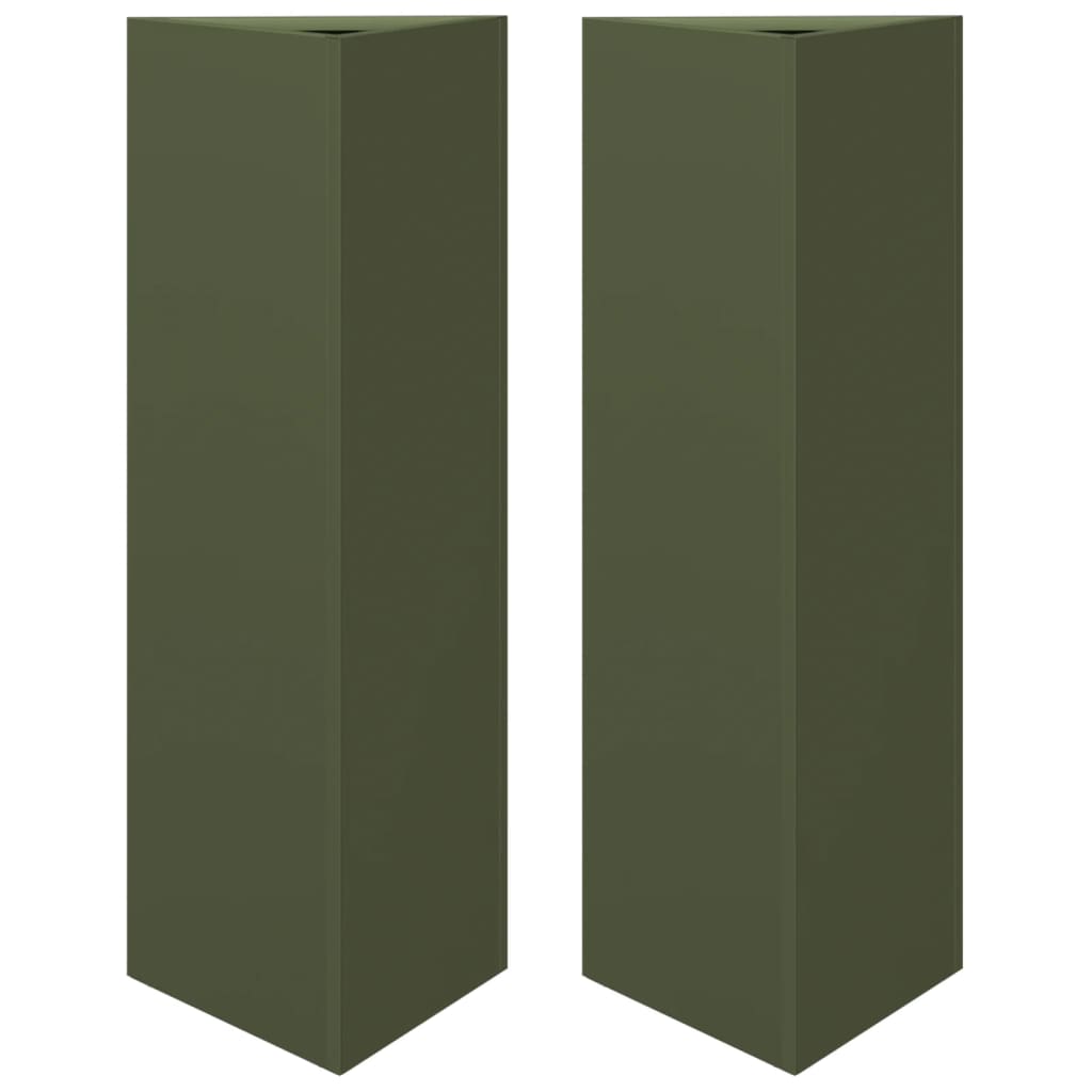 Jardineras triangulares 2 uds acero verde oliva 30x26x75 cm v5802 Vetonek
