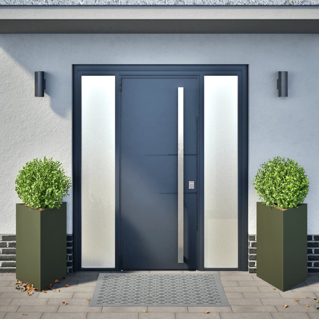 Jardineras triangulares 2 uds acero verde oliva 50x43x75 cm v6083 Vetonek