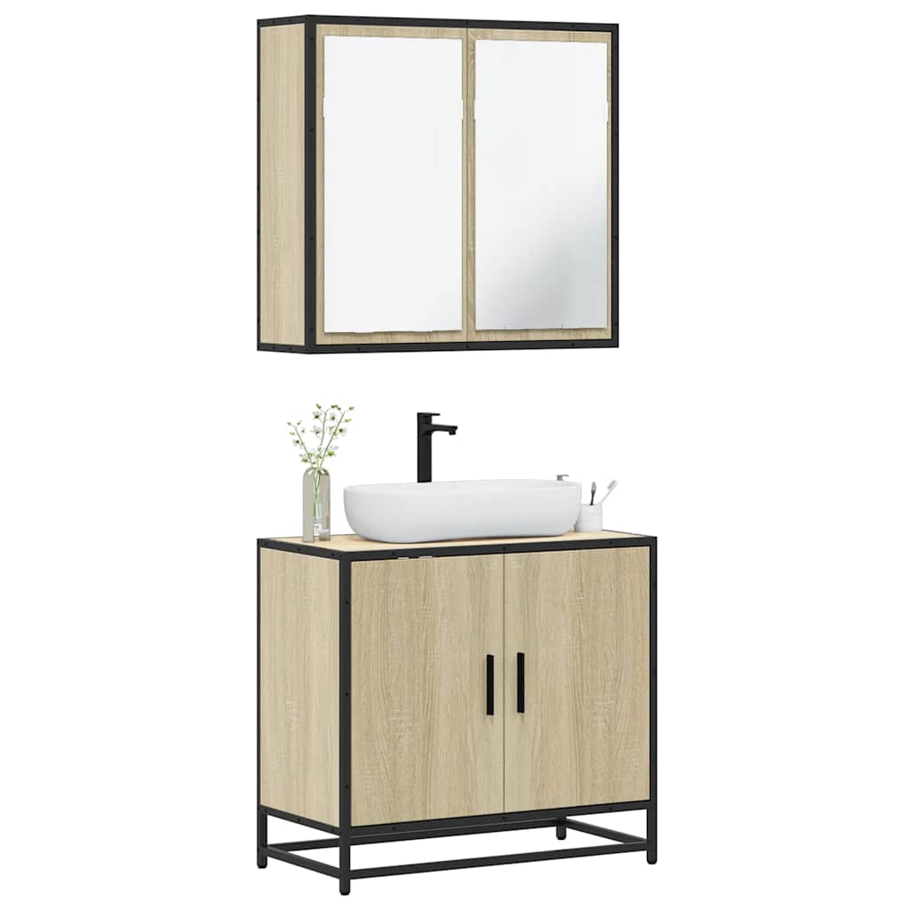 Vetonek Set de muebles de baño 2 pzas madera contrachapada roble Sonoma