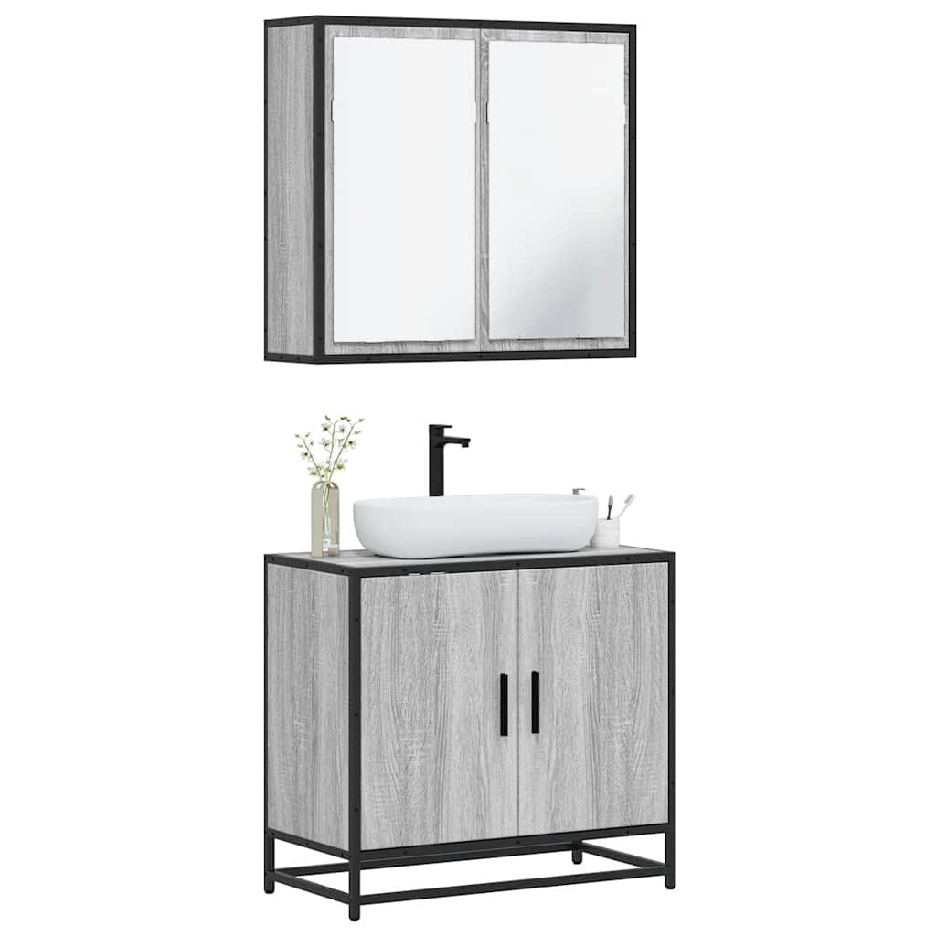 Vetonek Set de muebles de baño 2 pzas madera contrachapada gris sonoma