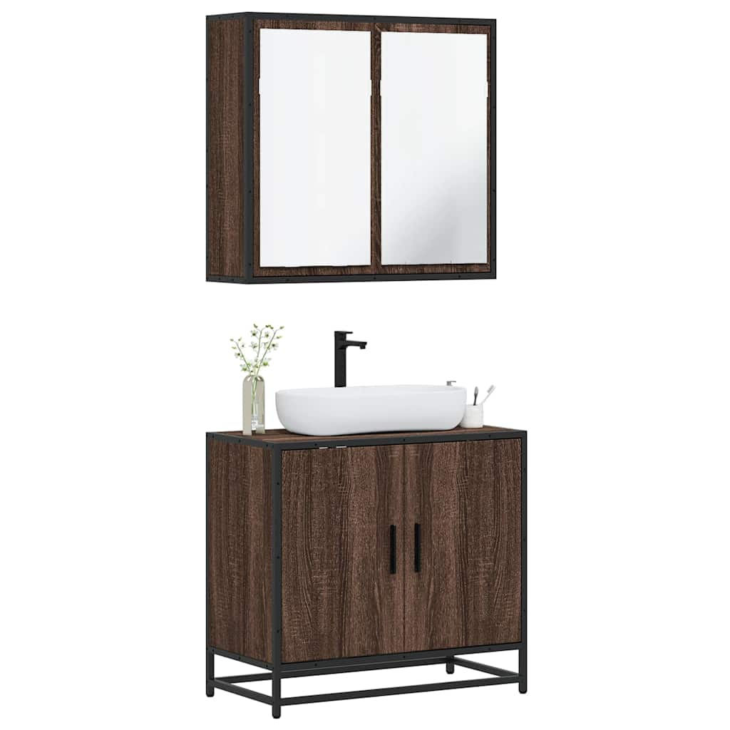 Vetonek Set de muebles baño 2 pzas madera contrachapada marrón roble