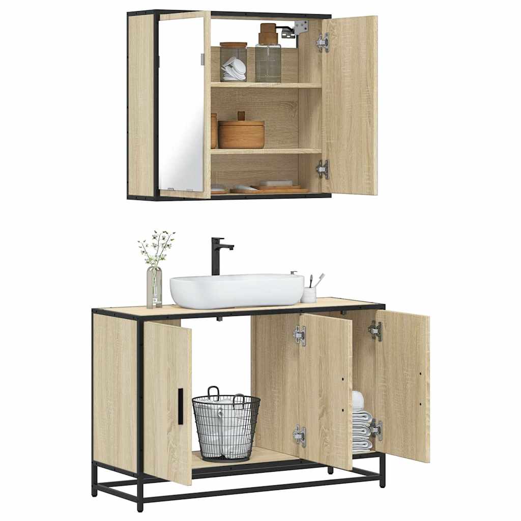 Vetonek Set de muebles de baño 2 pzas madera contrachapada roble Sonoma