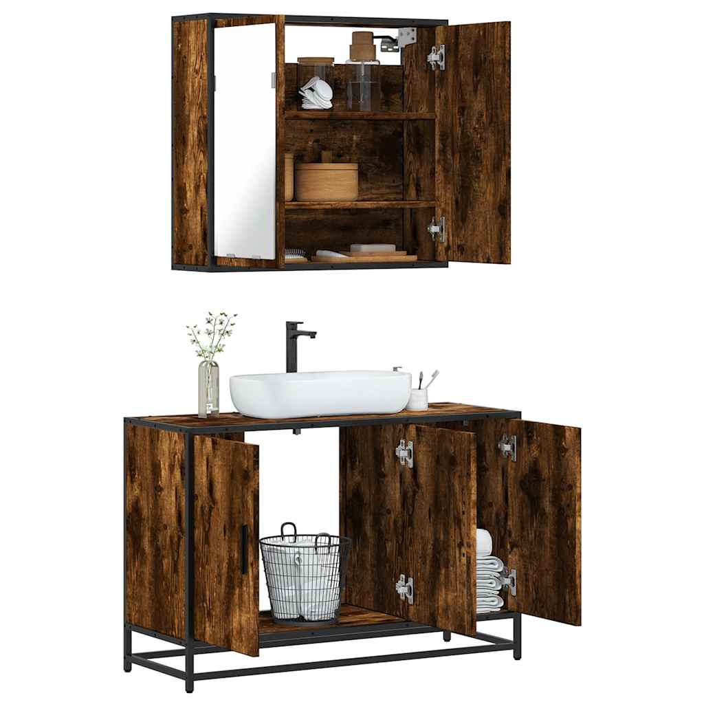 Vetonek Set de muebles baño 2 pzas madera contrachapada roble ahumado