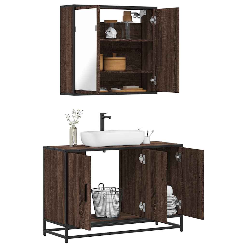 Vetonek Set de muebles baño 2 pzas madera contrachapada marrón roble