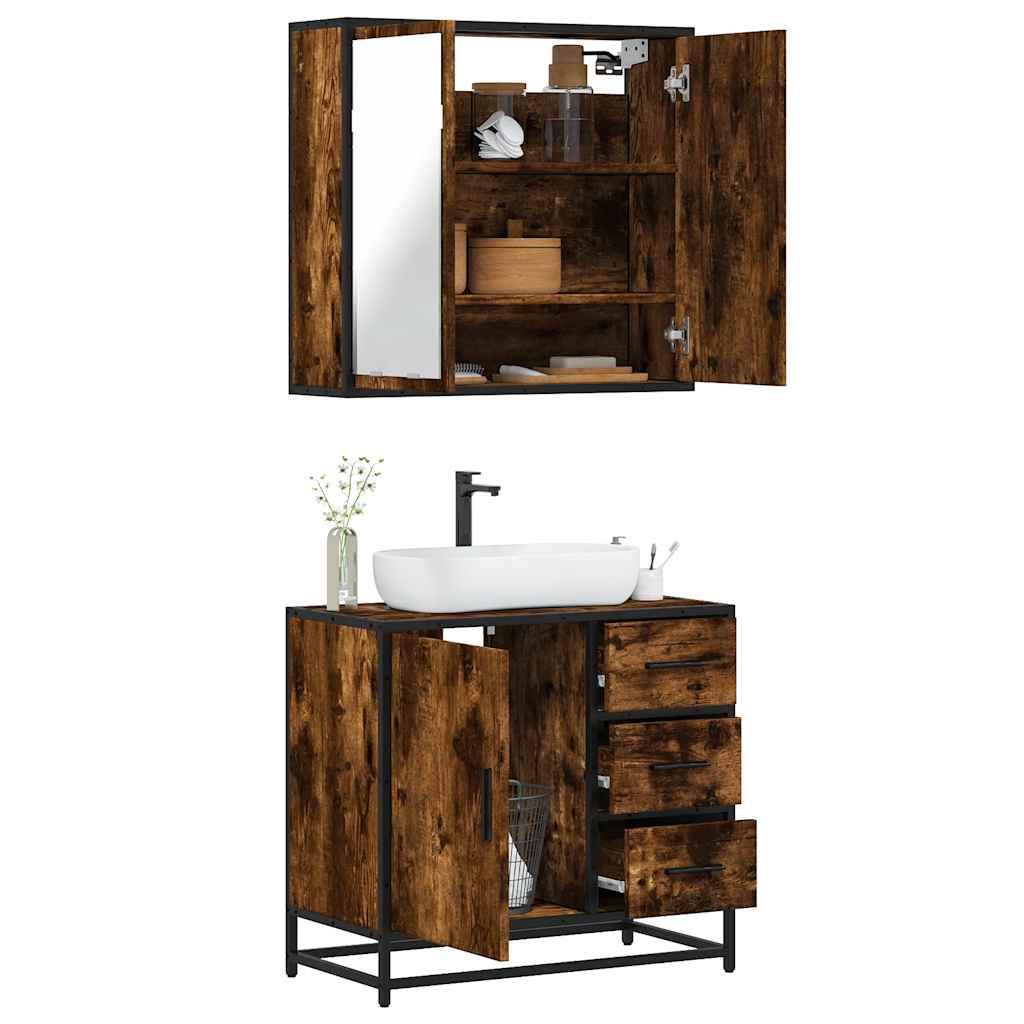 Vetonek Set de muebles baño 2 pzas madera contrachapada roble ahumado