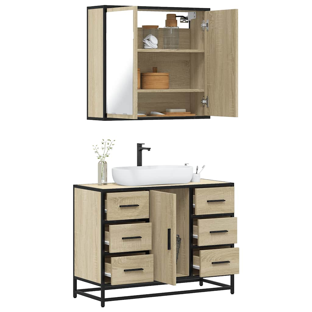 Vetonek Set de muebles de baño 2 pzas madera contrachapada roble Sonoma