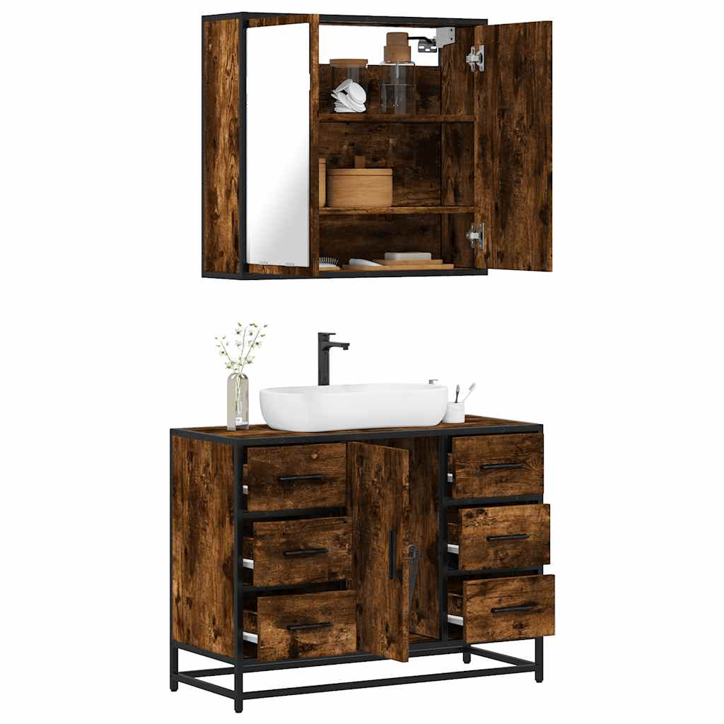 Vetonek Set de muebles baño 2 pzas madera contrachapada roble ahumado