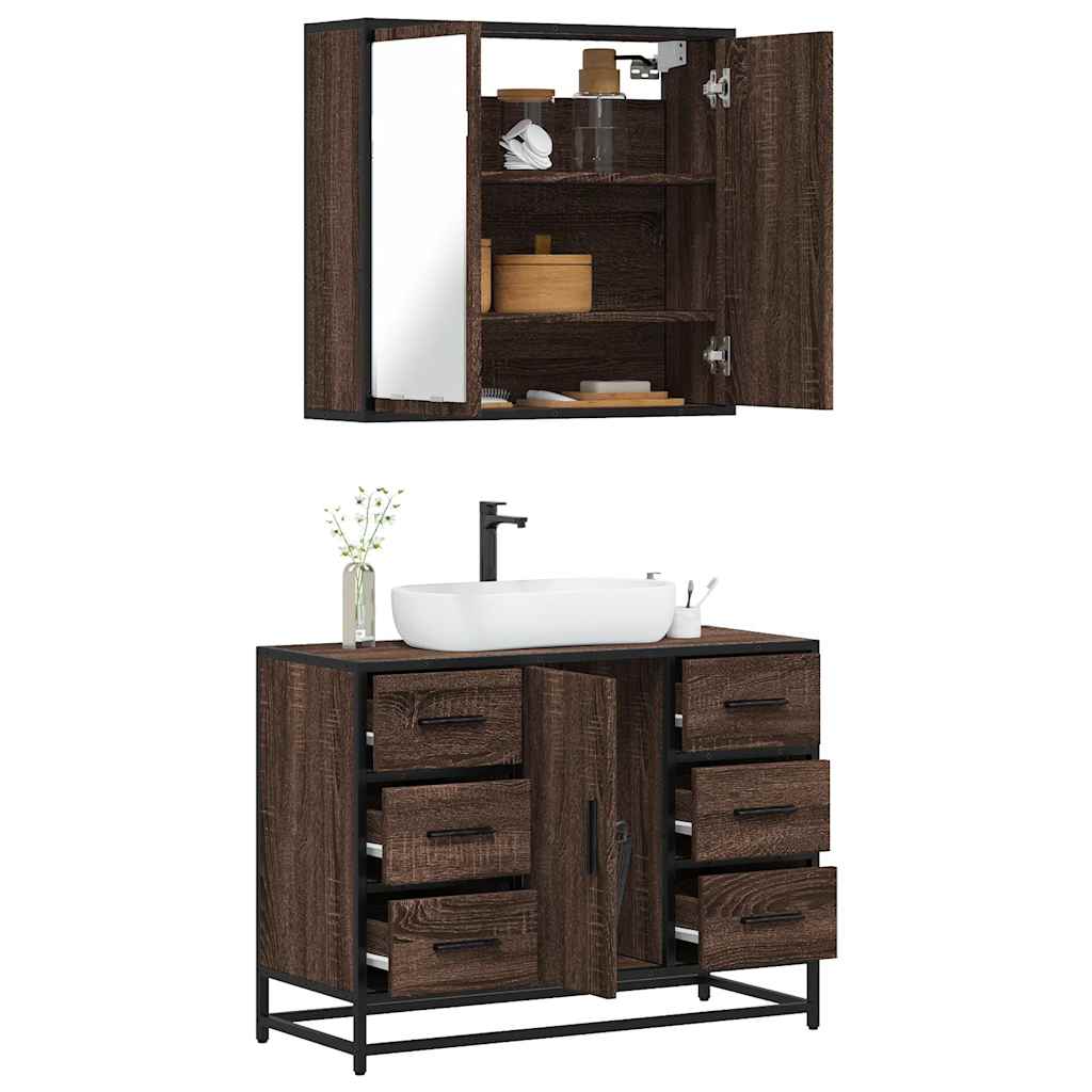 Vetonek Set de muebles baño 2 pzas madera contrachapada marrón roble