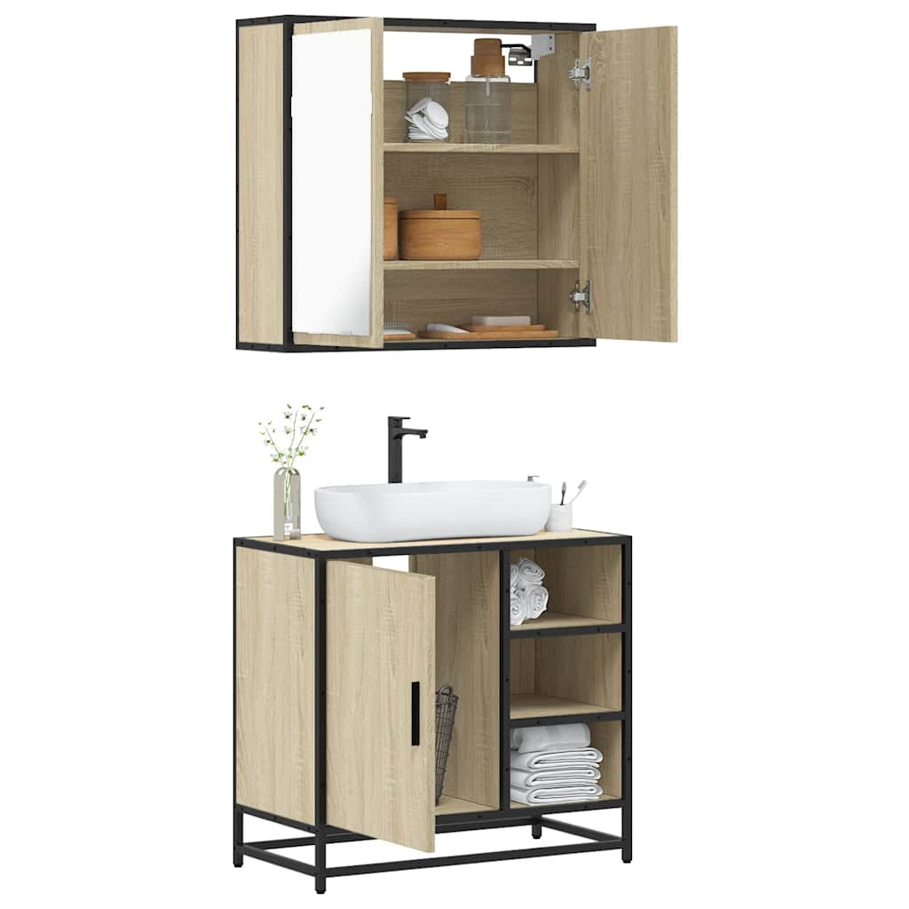 Vetonek Set de muebles de baño 2 pzas madera contrachapada roble Sonoma